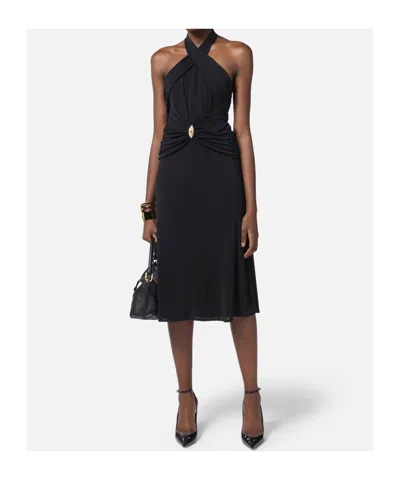 Elisabetta Franchi Lightweight Jersey Dress With Crossover Neckline In Black