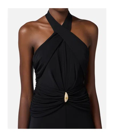 Elisabetta Franchi Lightweight Jersey Dress With Crossover Neckline In Black