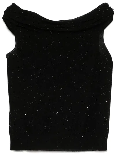 Shop Roberto Collina Micro Sequined Semi Sheer Wool Top