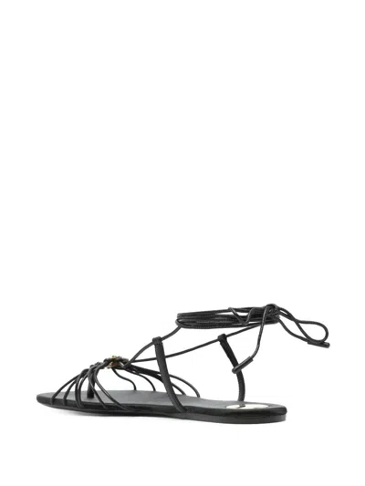 Saint Laurent Black Sandals With Cassandre Logo And Laces Around The Ankle In Leather Woman