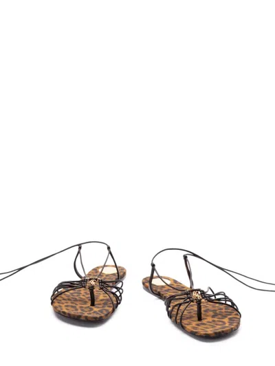 Saint Laurent Ankle Strap Babylone Flat Sandals Shoes In Brown