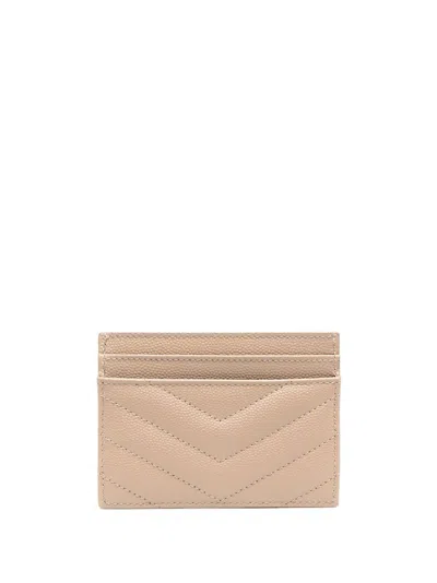 SAINT LAURENT SAINT LAURENT CARD HOLDER 172Y BEIGE GOLDEN LOGO 
