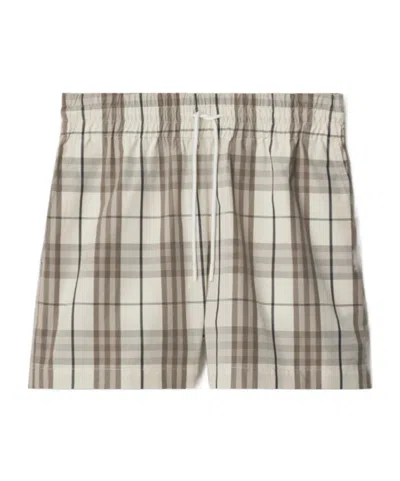 Burberry Cotton Check Drawstring Shorts In White