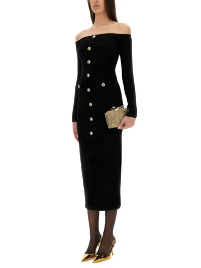 Self-portrait Off-the-shoulder Button-embellished Chenille Midi Dress