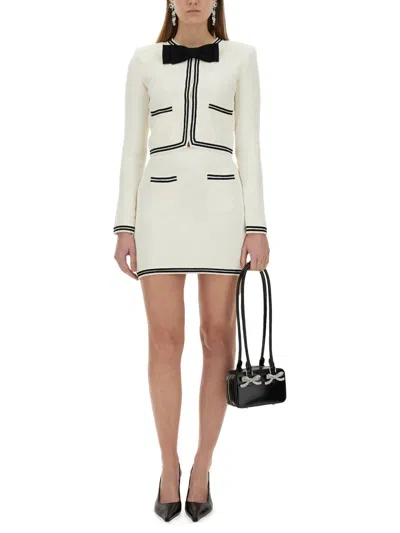 Self-portrait Ivory Bow Jacquard Knit Cardigan