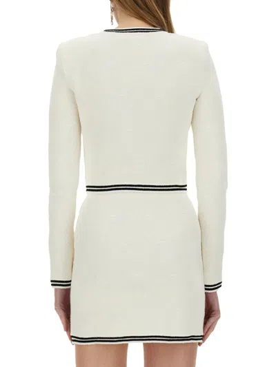 Self-portrait Ivory Bow Jacquard Knit Cardigan