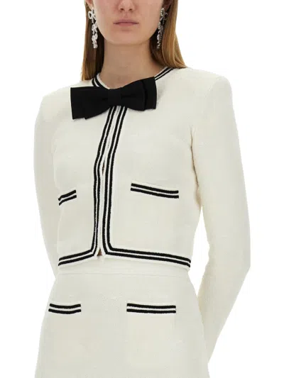 Self-portrait Ivory Bow Jacquard Knit Cardigan