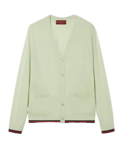 Gucci Extra Fine Cashmere Silk Cardigan In Green
