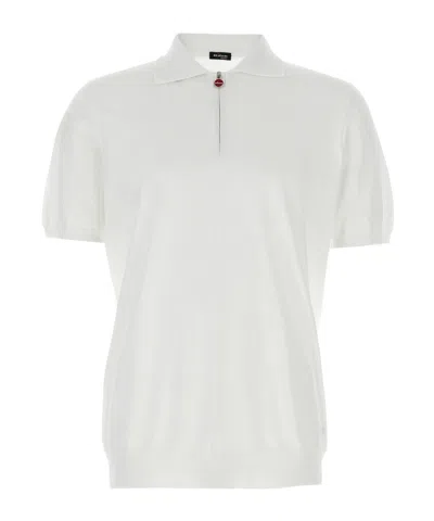 Kiton Textured Polo Shirt With Collar And Short Sleeves In White