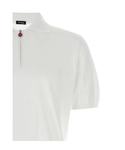 Kiton Textured Polo Shirt With Collar And Short Sleeves In White