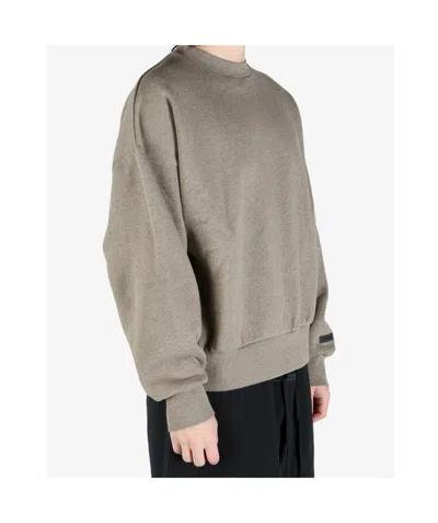 Essentials Grey Fleece Cotton Sweatshirt With Logo In Nude