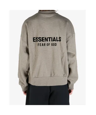 Essentials Grey Fleece Cotton Sweatshirt With Logo In Nude