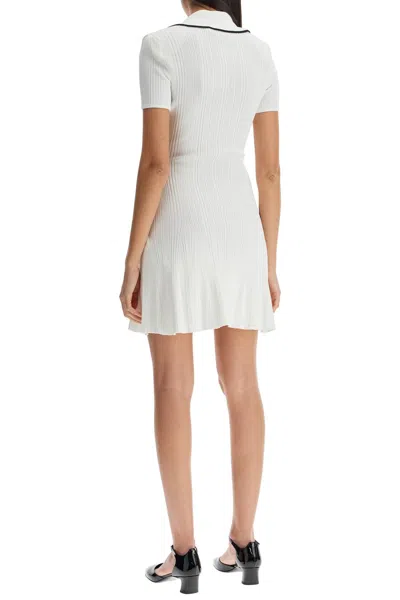Self-portrait White Mini Dress With Notched Collar And Contrasting Trim In Viscose Blend Stretch Woman