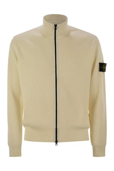 Stone Island Logo Badge Cardigan Sweaters And Cardigans White