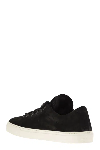 Stone Island Black Low Top Sneakers With Logo Patch On The Tongue In Suede Man