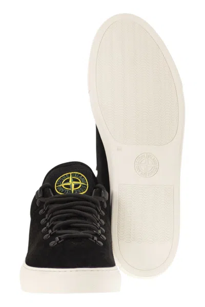 Stone Island Black Low Top Sneakers With Logo Patch On The Tongue In Suede Man