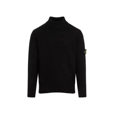 Stone Island Ribbed Knit Sweater With Logo Patch In Black