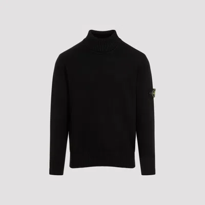 Stone Island Ribbed Knit Sweater With Logo Patch In Black