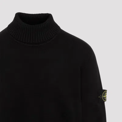 Stone Island Ribbed Knit Sweater With Logo Patch In Black