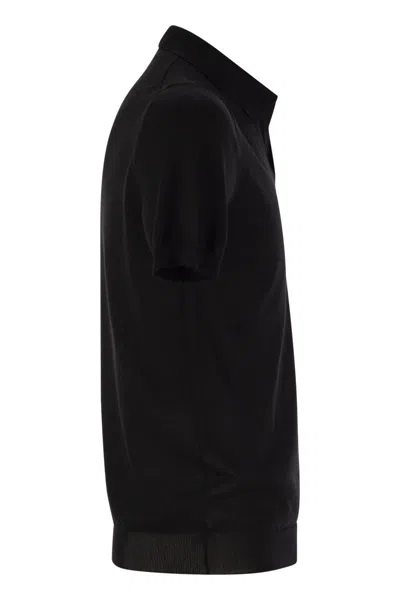 Tagliatore Black Knitted Polo Shirt With Polo Style Collar And Short Sleeves