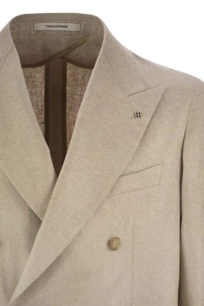 Tagliatore Double Breasted Silk Jacket In Green