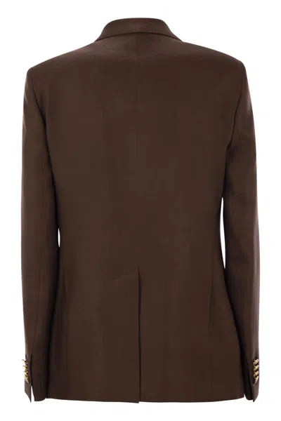 Tagliatore Double-breasted Jacket  J-parigi Made Of Linen In Brown
