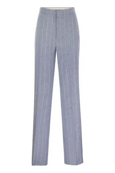 Tagliatore Women Pinstripe Trousers In Linen And Stretch Cotton