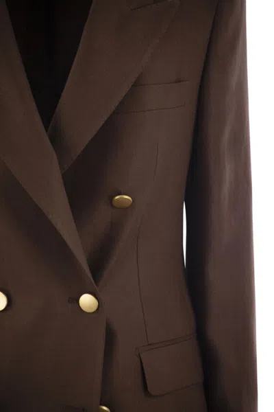 Tagliatore Double-breasted Jacket  J-parigi Made Of Linen In Brown