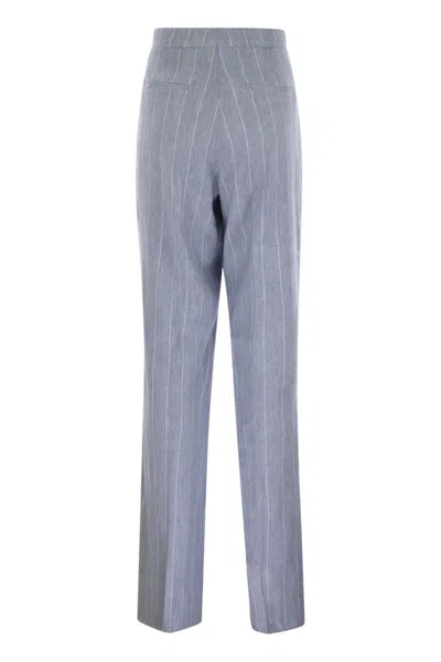 Tagliatore Women Pinstripe Trousers In Linen And Stretch Cotton