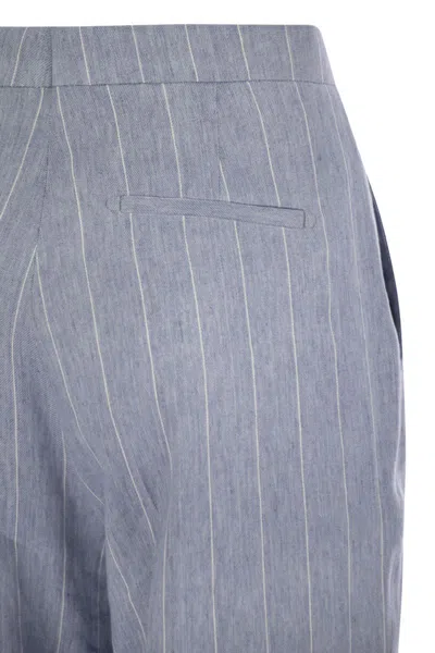 Tagliatore Women Pinstripe Trousers In Linen And Stretch Cotton