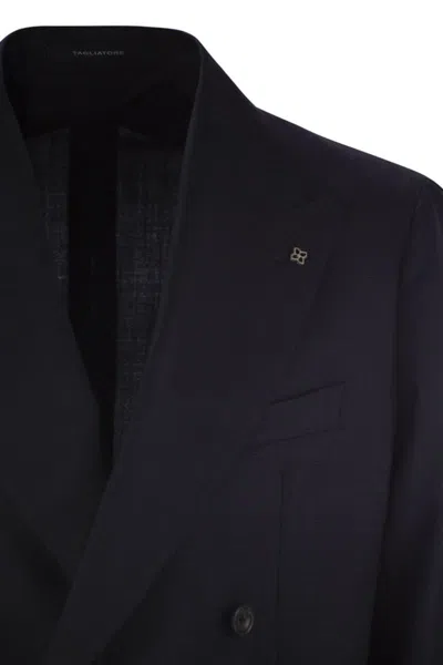 Tagliatore Virgin Wool Double Breasted Suit In Blue
