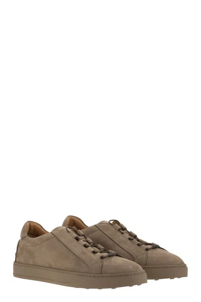 Tod's Men's Nubuck Low-top Sneakers In Brown