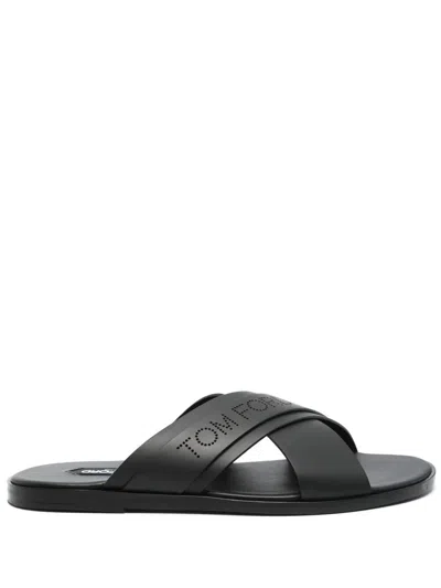 Tom Ford Mens Preston Crossover-strap Leather Sandals Blac