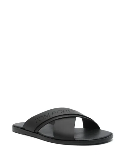 Tom Ford Mens Preston Crossover-strap Leather Sandals Blac