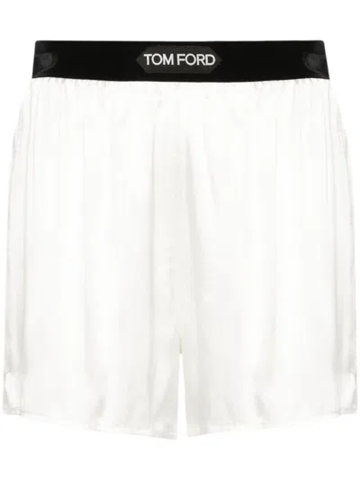 Tom Ford White Shorts With Elastic Waist And Logo Patch On The Waist