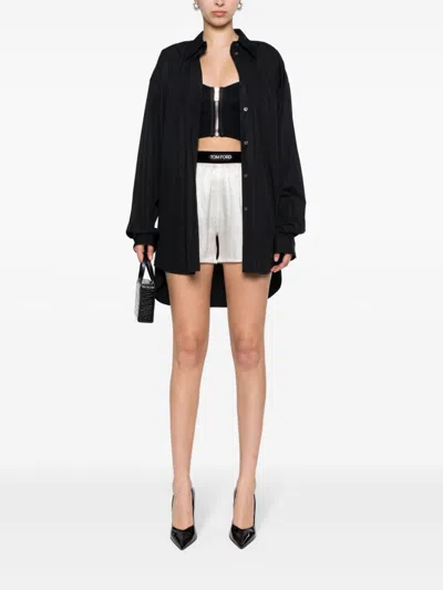 Tom Ford White Shorts With Elastic Waist And Logo Patch On The Waist