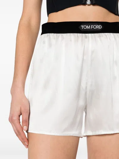 Tom Ford White Shorts With Elastic Waist And Logo Patch On The Waist