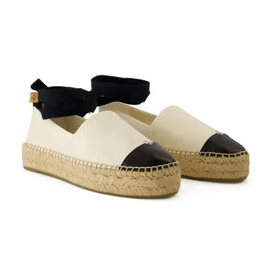 Tory Burch White Espadrilles With Metallic Logo On The Front And Ankle Strap In Leather Woman