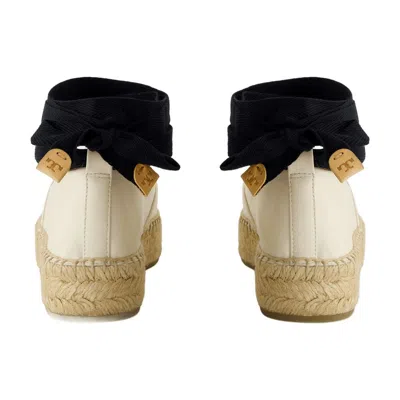 Tory Burch White Espadrilles With Metallic Logo On The Front And Ankle Strap In Leather Woman