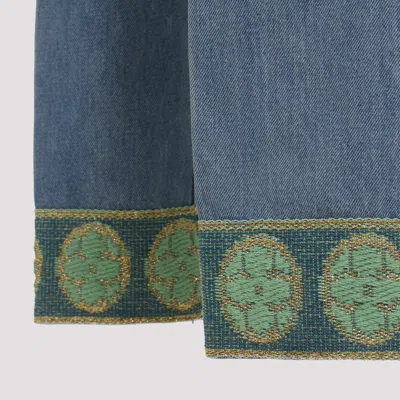 Valentino Medium Blue Jeans With Green Embroidery, Straight Leg, High Waist