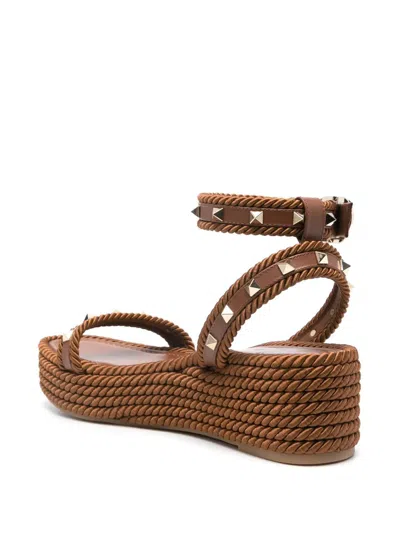 Valentino Studded Leather Cork Wedge Sandals