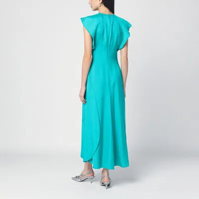 Victoria Beckham Peacock Colour Midi Dress With Hooded Sleeves