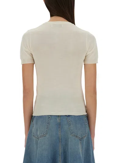 Vivienne Westwood 'bea' Cream White Cropped T-shirt With Orb Embroidery