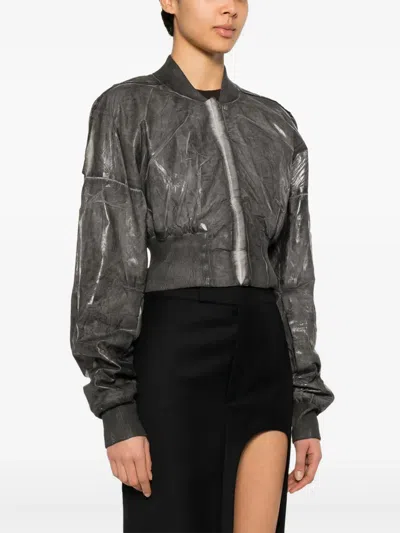 Rick Owens Drkshdw Ribbed Hem Cropped Flight Jacket In Grey