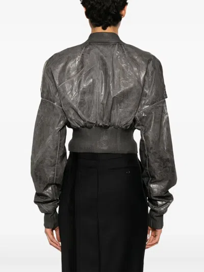 Rick Owens Drkshdw Ribbed Hem Cropped Flight Jacket In Grey