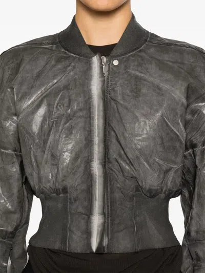 Rick Owens Drkshdw Ribbed Hem Cropped Flight Jacket In Grey