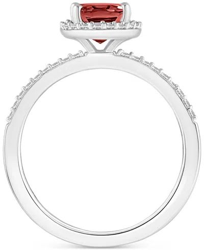 Macy's Blue Topaz (1-3/5 Ct. T.w.) & Lab Created White Sapphire (1/5 Ct. T.w.) Oval Halo Ring In 10k White In Garnet,white Gold
