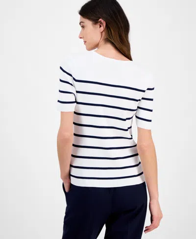 Tahari Asl Stripe Short Sleeve Sweater In White