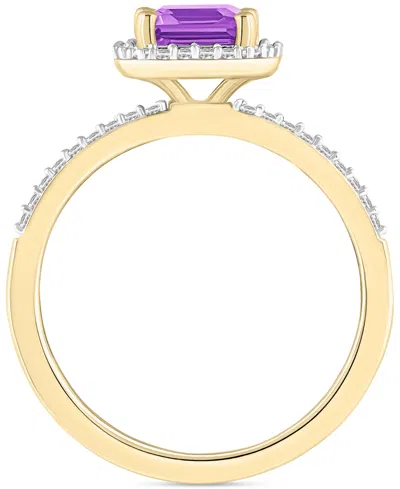 Macy's Blue Topaz (2 Ct. T.w.) & Lab Created White Sapphire (1/4 Ct. T.w.) Statement Ring In 10k Yellow Gol In Amethyst