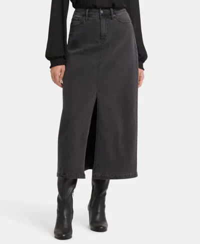 Nydj High Waist Slit Front Denim Maxi Skirt In Cloud Stone